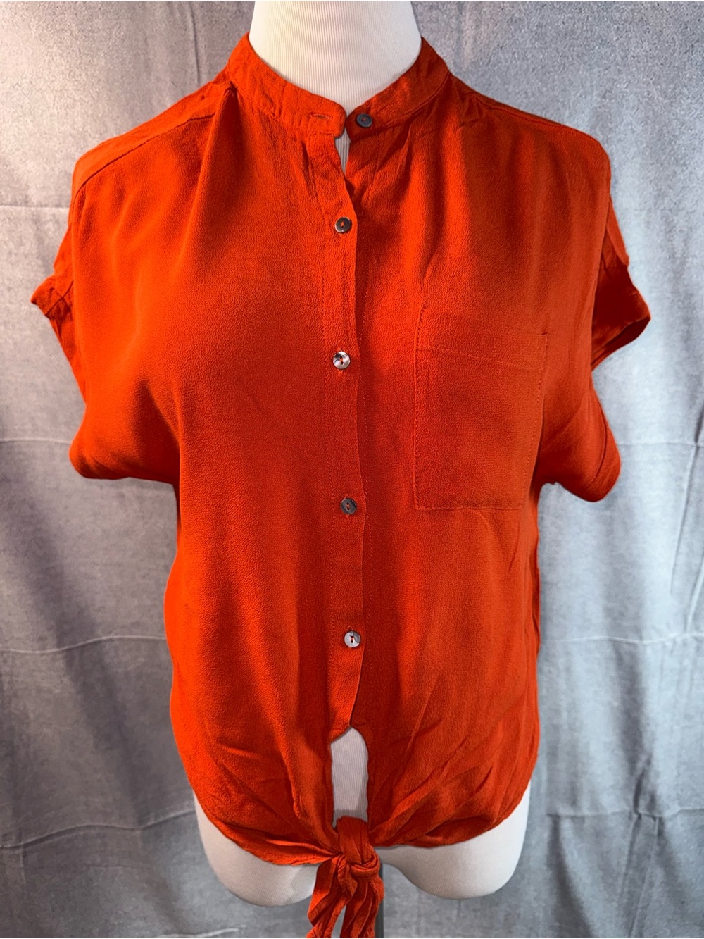 2316-the impeccable pig Womens Tie-Front Short Sleeve Blouse - Burnt Orange
